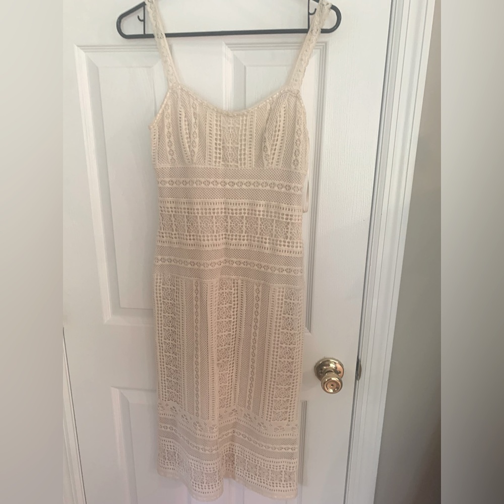 Midi cream crochet dress
